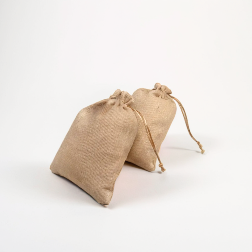 Side View of Linen Jute Drawstring Bag