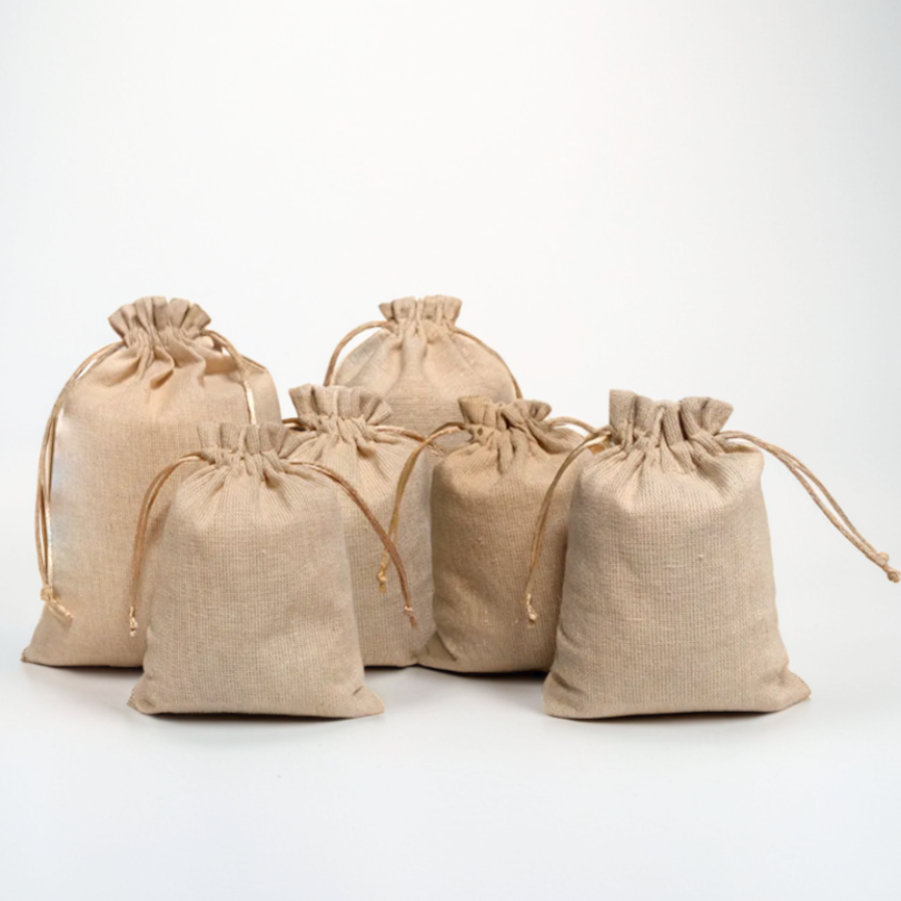 All Sizes of Linen Jute Drawstring Bag